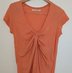 Free People Coral Twist-Front Short Sleeve Tee